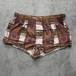Disney Mickey and Friends Boxers Womens‎ Large Brown Plaid Shorts Sleepwear
